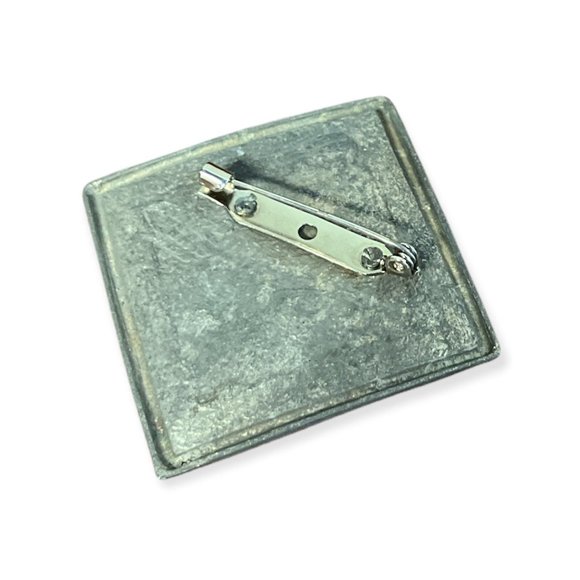 Vintage Deco Era Metal Enamel Overlay Brooch Pin, square diamond shape abstract - Picture 3 of 3
